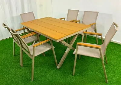 Stunning six-seater outdoor aluminium dining table and chairs set