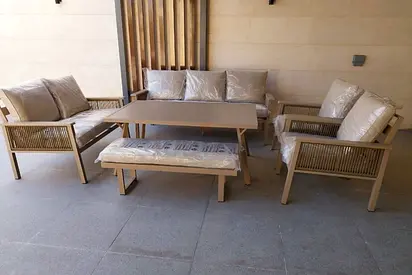 9-seater beige aluminium outdoor garden sofa set