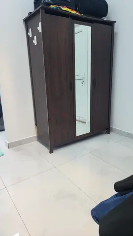 Sleek Brown Wardrobe with Full-Length Mirror