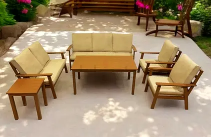 Elegant wooden brown aluminium outdoor patio furniture set