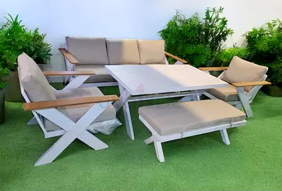 7 Seater Super High Quality White Aluminium Garden Outdoor Sofa Set