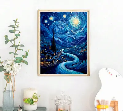 Stunning Handmade Diamond Painting (without frame) - Starry Night Inspired by Van Gogh