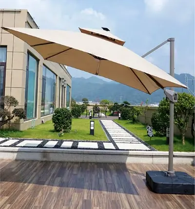 Stunning Outdoor Aluminium Umbrella with LED Lights and Marble Base