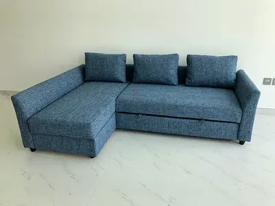 Ikea holmsund sofa come bed with storage in blue