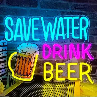 Colorful LED Neon Sign: Save Water, Drink Beer