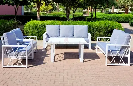 High-quality 7-seater White Aluminium outdoor seating set