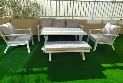 7 Seater White Aluminium Garden Outdoor Sofa Set with Big Table