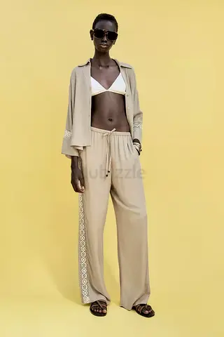 ZARA Co-Ord Set  in Sand Beige with Crochet Lace Details