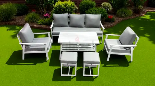 Stunning 7 Seater White Aluminium Garden Outdoor Sofa Furniture Set