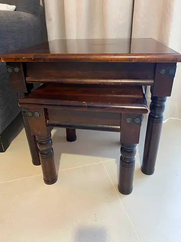 Set of 4 Solid Beech  Oak Veneer Nesting Tables