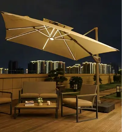 Stunning Outdoor Aluminium Umbrella with LED Lights and Marble Base