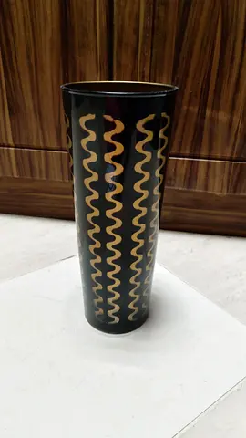Elegant Vintage Black Vase with Gold Detailing