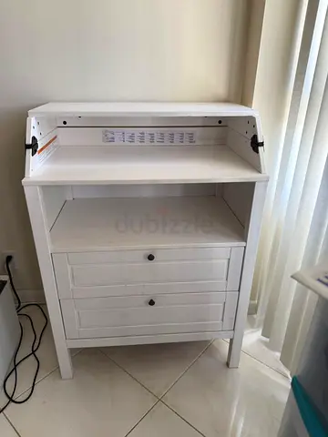 Charming White Wooden Writing Desk with Storage