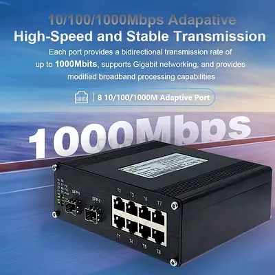 Industrial 8 Port Gigabit Ethernet POE+ Switch, 8x RJ45 10/100/1000Mbps