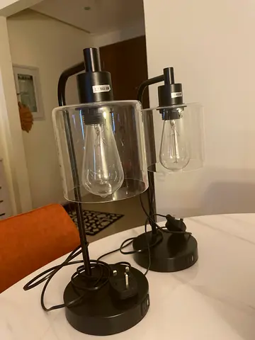 Set of 2 Modern Touch-Control Table Lamps with USB Ports