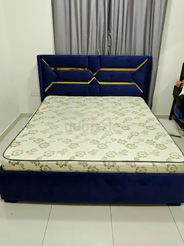 Elegant Blue Bed Frame with Mattress
