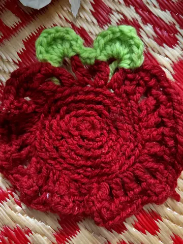 Handmade Crocheted Apple Coaster and Christmas tree crochet
