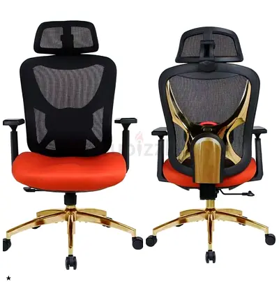 Ergonomic Office Chair with Stylish Gold Accents