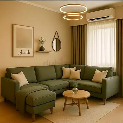 Cozy L-Shaped Sofa with Coffee Table and Elegant Decor