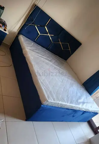 Luxurious Blue Velvet Bed Frame with Mattress