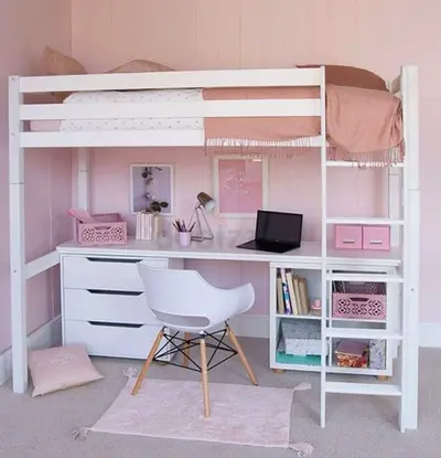 Chic Loft Bed with Study Desk for Modern Spaces