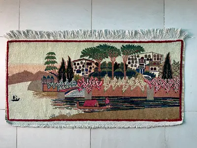 Antique all wool handwoven landscape rug