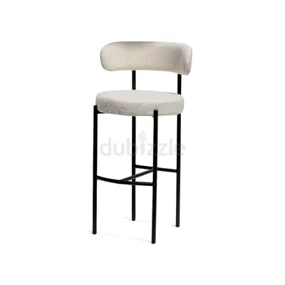 Modern Bouclé Bar Stool – Soft Seat with Black Metal Legs