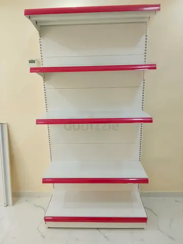 Supermarket Display Rack – 5 Layer Wall Shelf with Red Border
