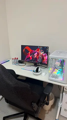 Complete Gaming Setup with Monitor, Headset, and RGB PC