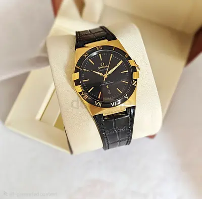 Omega Seamaster Mens Watch - Elegant Black and Gold Timepiece