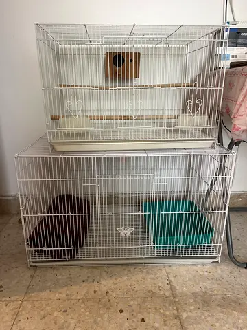Two Pet Cages with Litter Box and Accessories