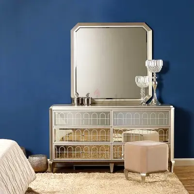 Elegant Glass-Front Dresser with Mirror