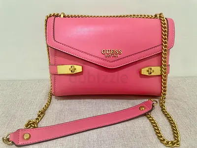 GUESS ORIGINAL “Zadie Logo Convertible X-Body Flap” Shoulder Bag – Pink / Gold Chain