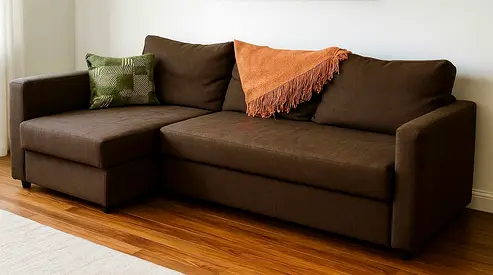 Comfortable L-Shaped Sofa in Dark Brown