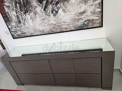 Modern wood Sideboard with Glass Top and Mirror with shelf. Very Elegant.  MADE IN FRANCE