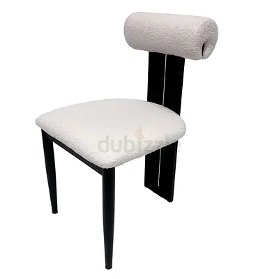Dining Chair Boucle Fabric Armless Backrest Head-pad Metal Legs Lamb Wool Padded Seat