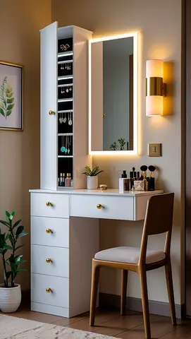 Elegant White Vanity Dresser with Mirror and Storage