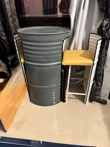 Homemade barrel table with chair