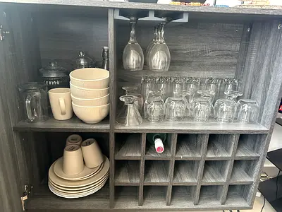 Spacious and Stylish wine Cupboard for Sale with Glassware