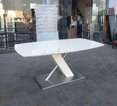 Modern White Dining Table with Unique Base