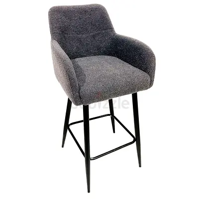 High Bar Chair Boucle Fabric Curved Armest Backrest Footrest Black Metal Legs Wool Counter StoolsBar