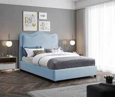 Elegant Blue Upholstered Bed with Stylish Design