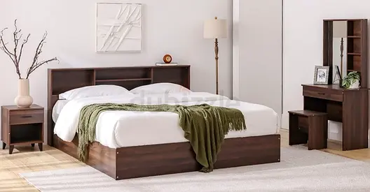 180x200 King Bed Set + Dresser  Stool - Columbia Dark Brown with matters 30cm Gel Memory Foam