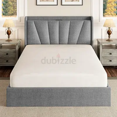 Contemporary Grey Upholstered Bed with Storage