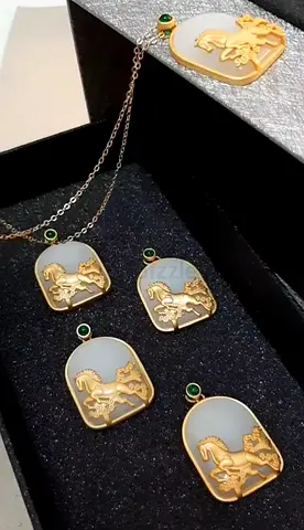 S925 sterling silver 24k Gold plated Golden Horse Palace Necklace