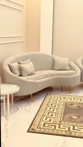 Elegant Curved Sofa with Decorative Rug