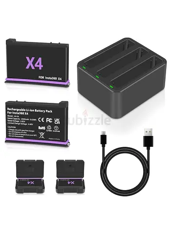 Action Camera X4 Battery Replacement, 2500mAh, 2 Packs and Triple X4 Charger