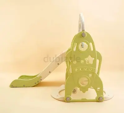 Rocket slide with swing ball basketball stand ring football net