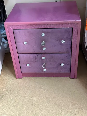 Charming Purple Nightstand with Crystal Handle Accents