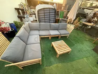 7 seats appalaro set from ikea acacia wood sand it well original cushions Dimensions 260 x 200 cms